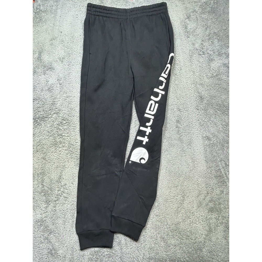 Carhartt Sweatpants Boys XL (18-20) Black Joggers Fleece Logo Spell Out *SPOTS
